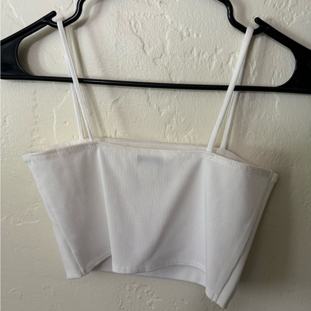 Monkl White Ribbed Crop Tank - Picture 2 of 6